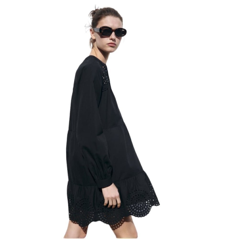 ZARA | Black | OPENWORK EMBROIDERED MINI DRESS - Picture 6 of 11